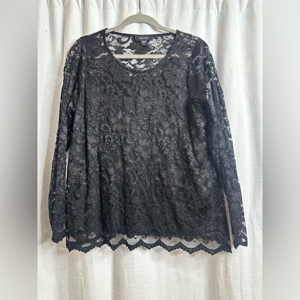 0x Karen Kane Black Lace Long Sleeve Blouse